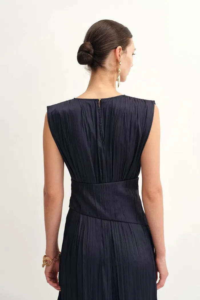 Celeste Sleeveless Navy Dress in Pleated Satin sold by Fabrique product image thumbnail 2