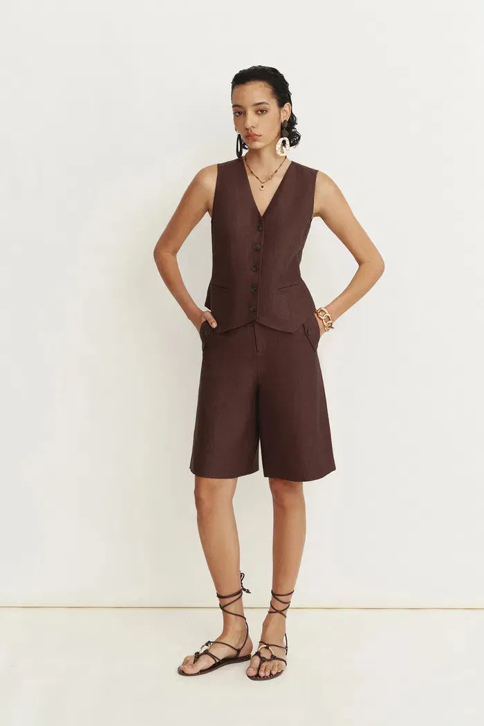 Evelyn Adjustable Belt Vest Top in Linen Herringbone sold by Fabrique product image thumbnail 3
