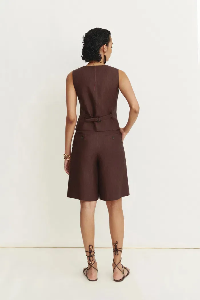 Evelyn Adjustable Belt Vest Top in Linen Herringbone sold by Fabrique product image thumbnail 4