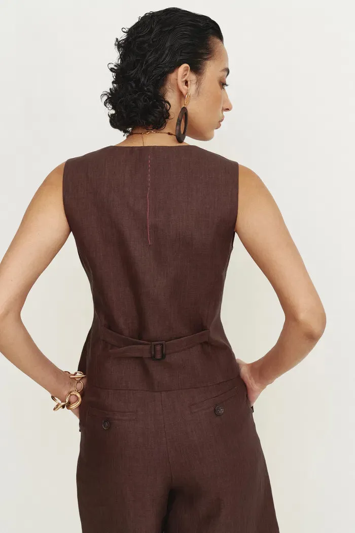 Evelyn Adjustable Belt Vest Top in Linen Herringbone sold by Fabrique product image thumbnail 5