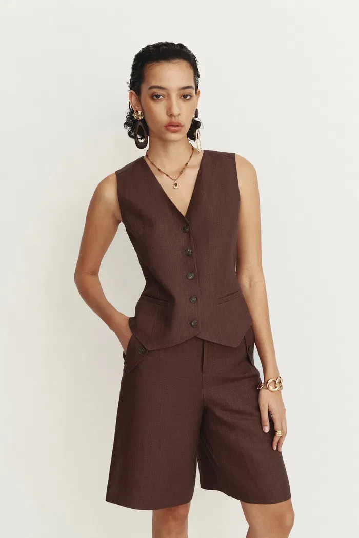 Evelyn Adjustable Belt Vest Top in Linen Herringbone sold by Fabrique product image thumbnail 2