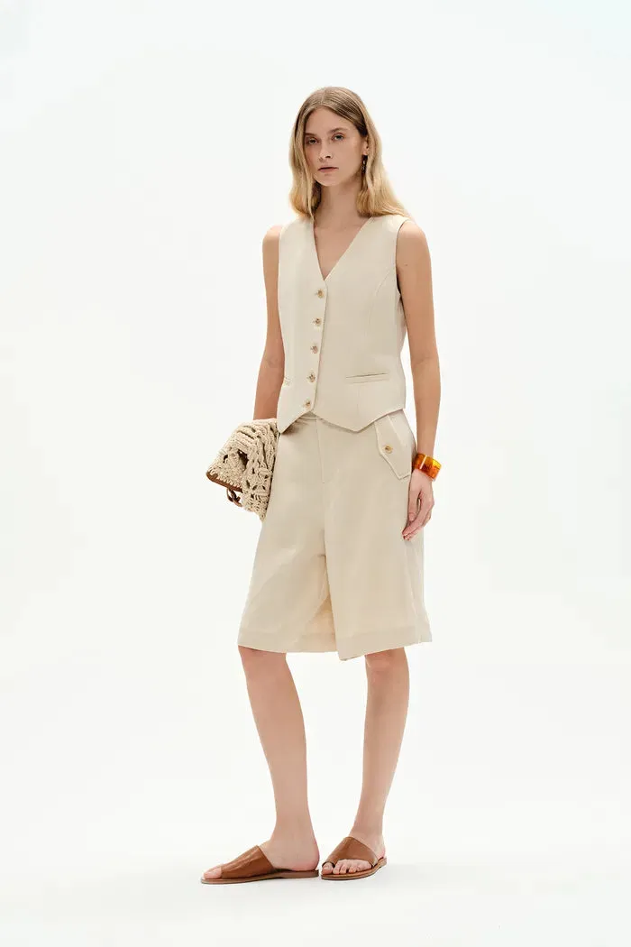 Evelyn Adjustable Back Belt Vest in Silk Linen sold by Fabrique product image thumbnail 3
