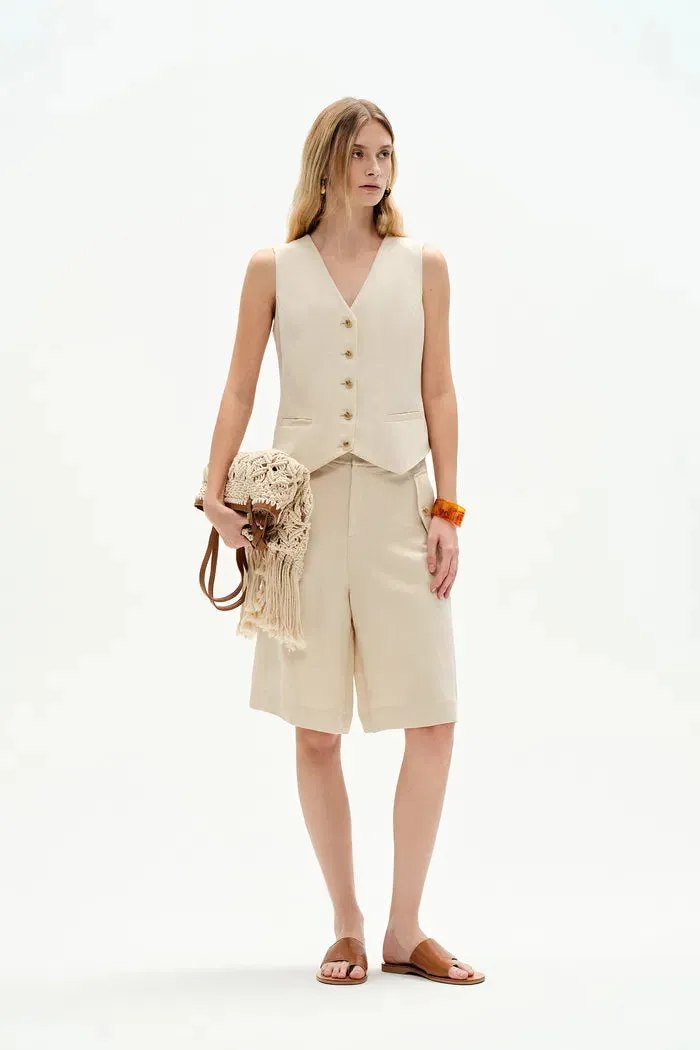Evelyn Adjustable Back Belt Vest in Silk Linen sold by Fabrique product image thumbnail 4