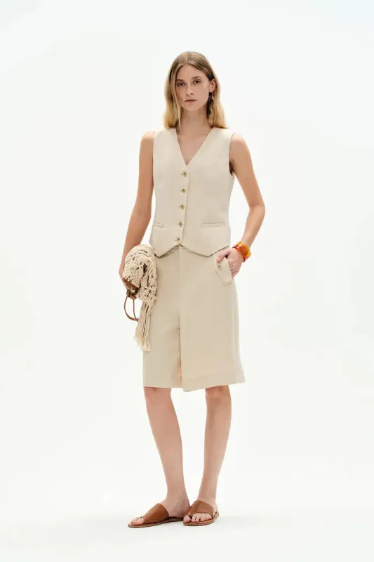 Evelyn Adjustable Back Belt Vest in Silk Linen made by Fabrique