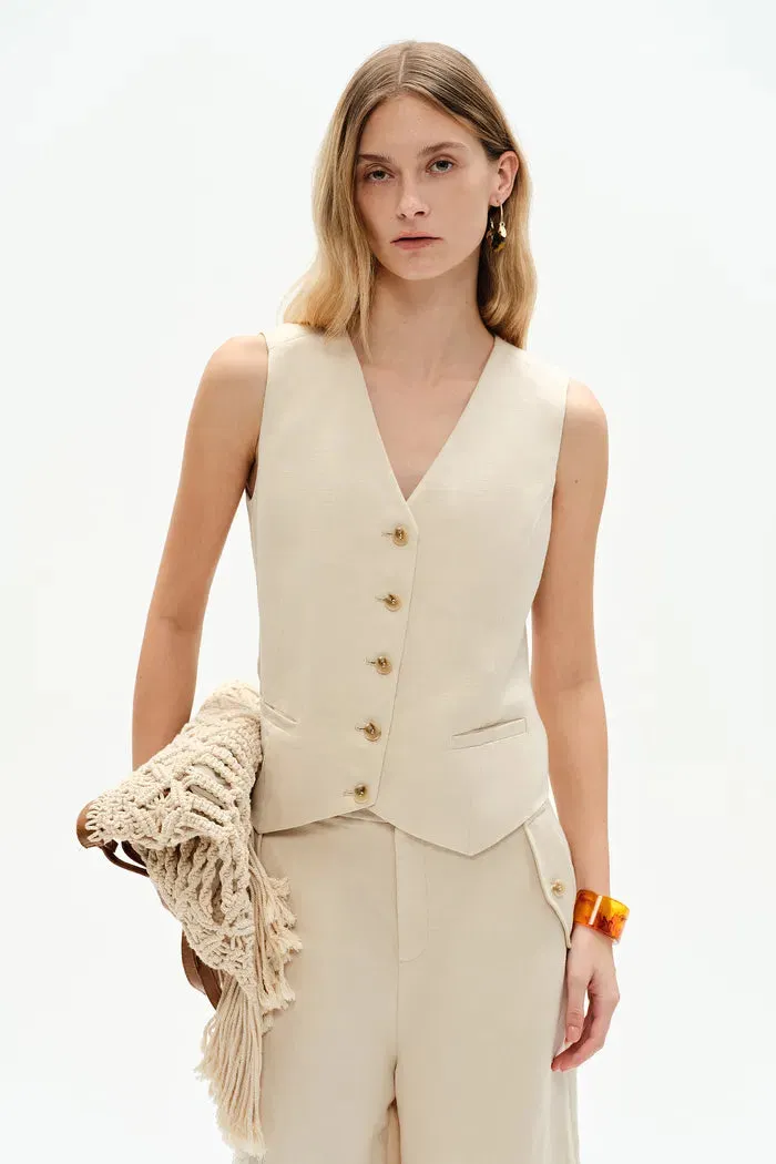 Evelyn Adjustable Back Belt Vest in Silk Linen sold by Fabrique product image thumbnail 2