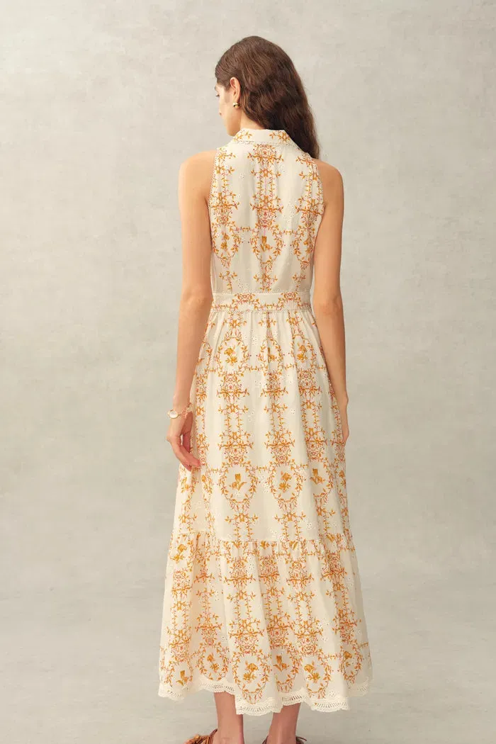 Wendy Floral Embroidery Belted Sleeveless Dress in Linen Blend sold by Fabrique product image thumbnail 2