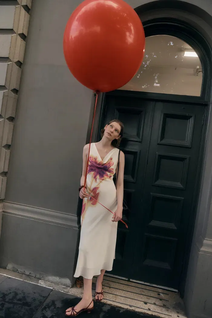 Sophia Floral Waist Cinched Sleeveless Dress in Light Chiffon sold by Fabrique