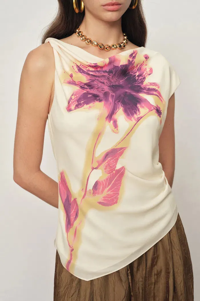 Olivia Floral Print Cowl Neck Drapey Sleeveless Top in Light Chiffon sold by Fabrique product image thumbnail 3