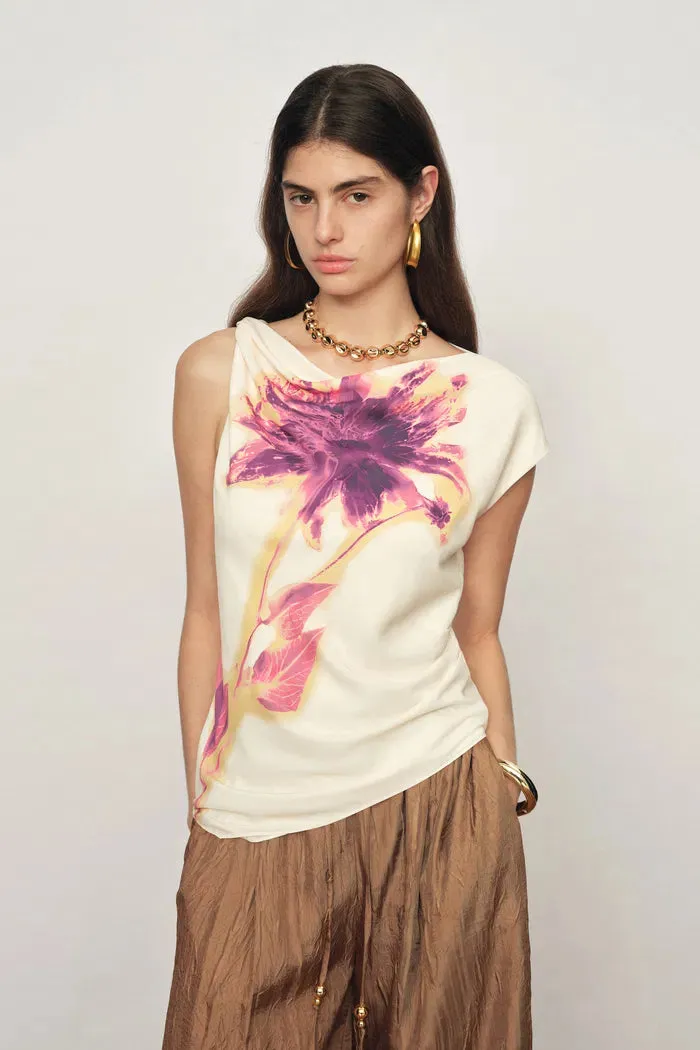 Olivia Floral Print Cowl Neck Drapey Sleeveless Top in Light Chiffon sold by Fabrique product image thumbnail 2