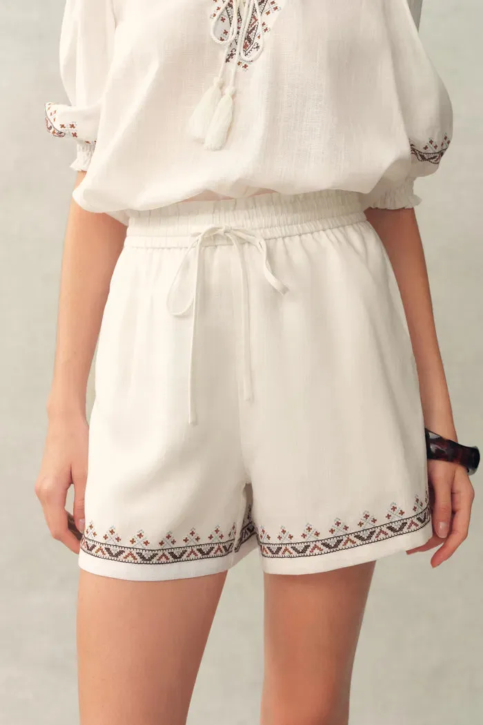 Becky Cross Stitch A Line Shorts in Linen Blend sold by Fabrique product image thumbnail 4