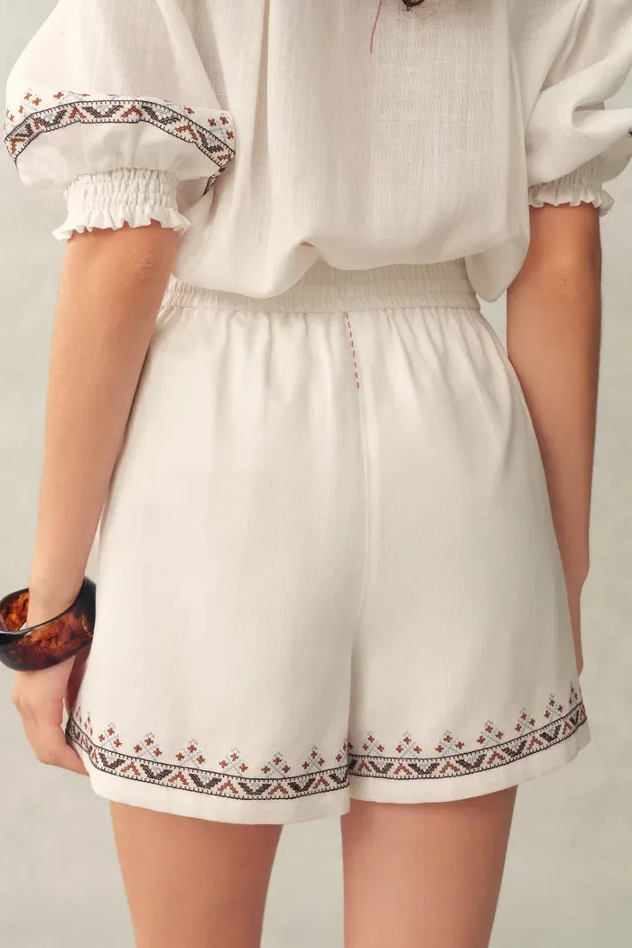 Becky Cross Stitch A Line Shorts in Linen Blend sold by Fabrique product image thumbnail 5
