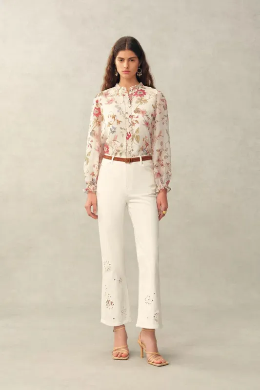 Adelaide Handpainted Floral Blouse in Silk Linen Organza made by Fabrique