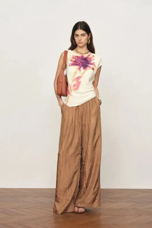 Olivia Floral Print Cowl Neck Drapey Sleeveless Top in Light Chiffon made by Fabrique