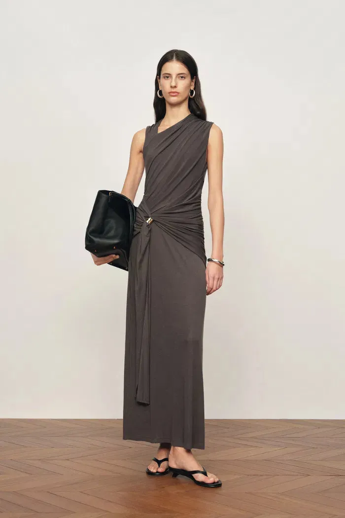 Delilah Gray Asymmetric Draped Sleeveless Dress in wool Blend Knit sold by Fabrique product image thumbnail 3