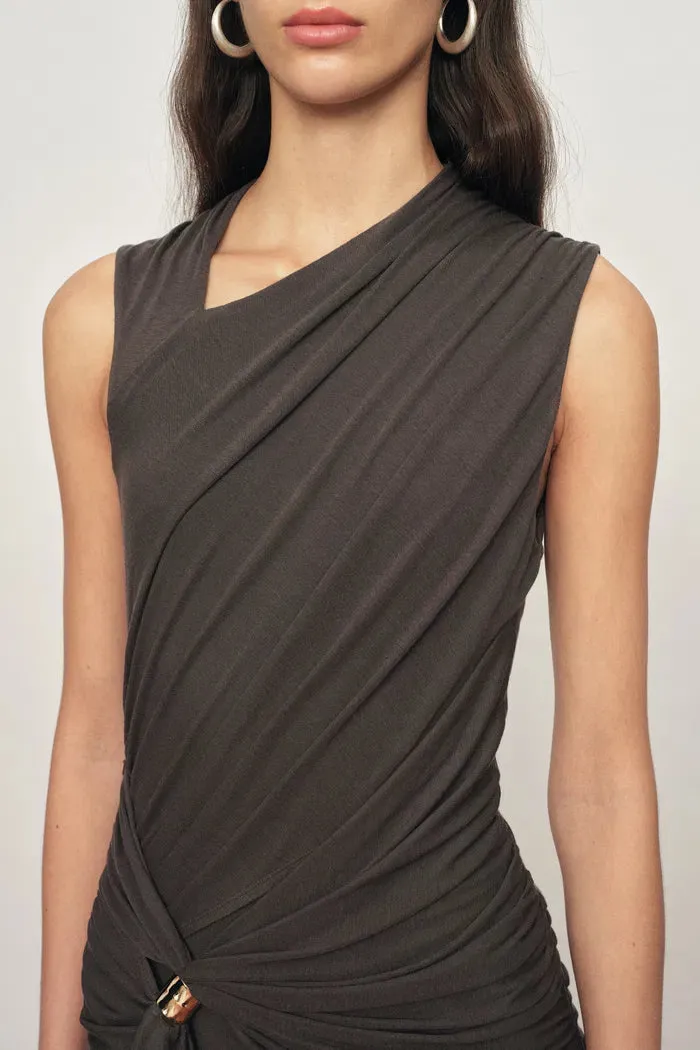 Delilah Gray Asymmetric Draped Sleeveless Dress in wool Blend Knit sold by Fabrique product image thumbnail 4