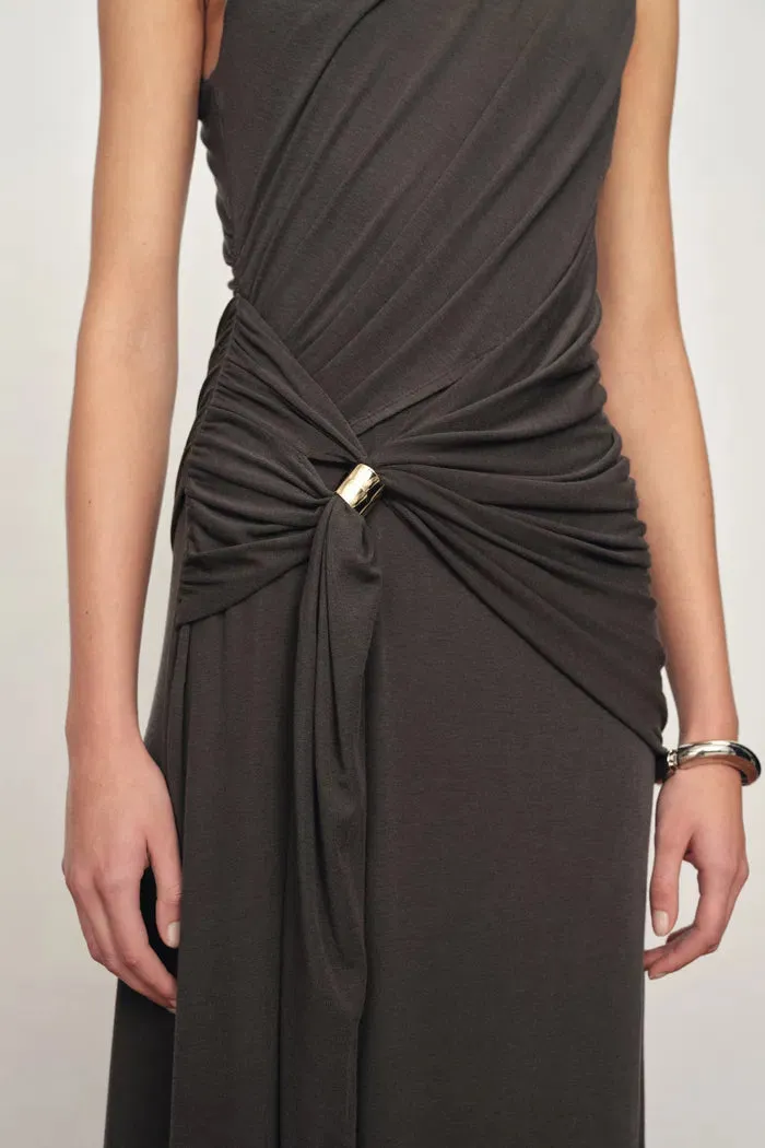Delilah Gray Asymmetric Draped Sleeveless Dress in wool Blend Knit sold by Fabrique product image thumbnail 5