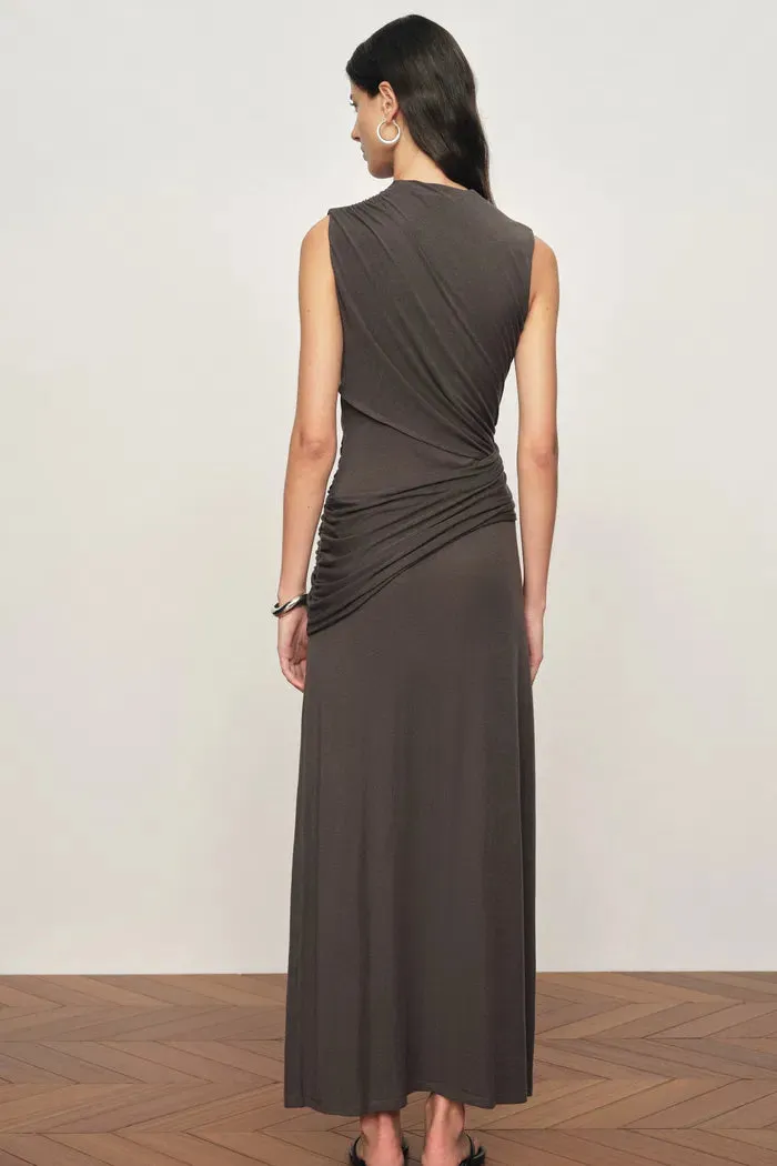 Delilah Gray Asymmetric Draped Sleeveless Dress in wool Blend Knit sold by Fabrique product image thumbnail 2