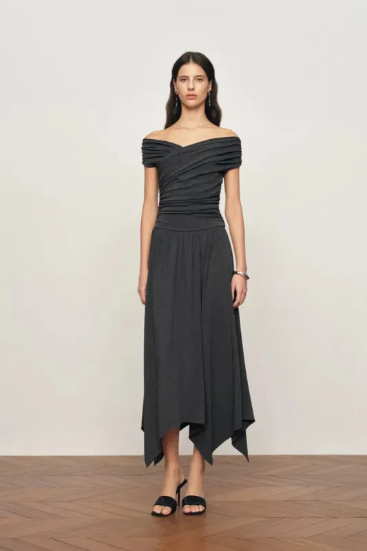 Isabella Smocked Drape Sleeveless Dress in Brushed Cotton Blend made by Fabrique