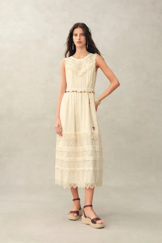 Luna Eyelet Lace Embroidered Sleeveless Dress in Cotton Jacquard made by Fabrique