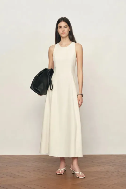 Lina Easy Care Bubble Hem Sleeveless Dress in Structured Lightweight Fabric made by Fabrique