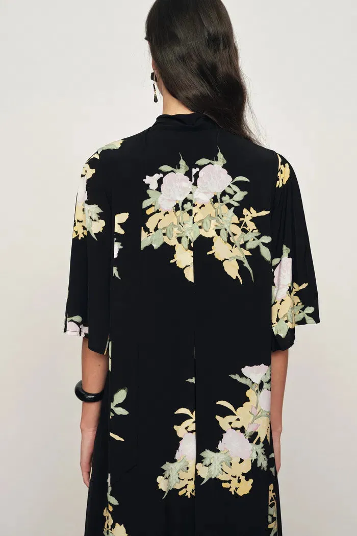 Aria Floral Tie Neck Elbow Sleeve Dress in Light Crinkle Gauze sold by Fabrique product image thumbnail 5