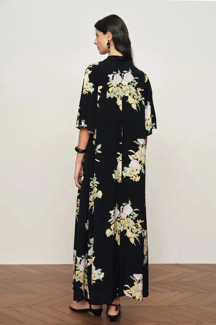 Aria Floral Tie Neck Elbow Sleeve Dress in Light Crinkle Gauze sold by Fabrique product image thumbnail 2
