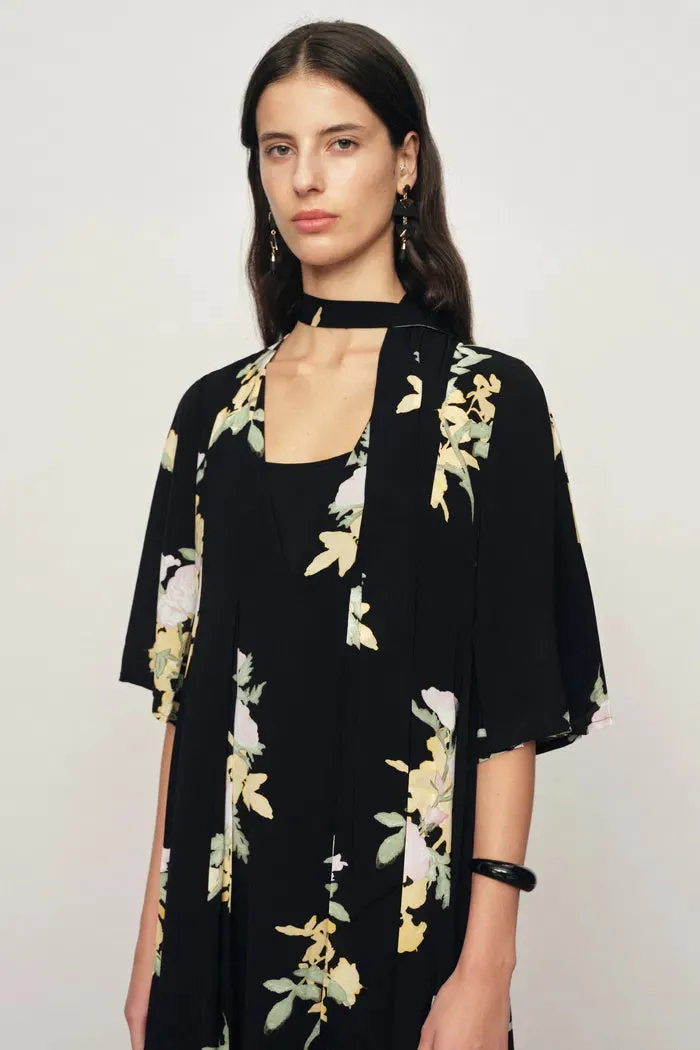 Aria Floral Tie Neck Elbow Sleeve Dress in Light Crinkle Gauze sold by Fabrique product image thumbnail 3