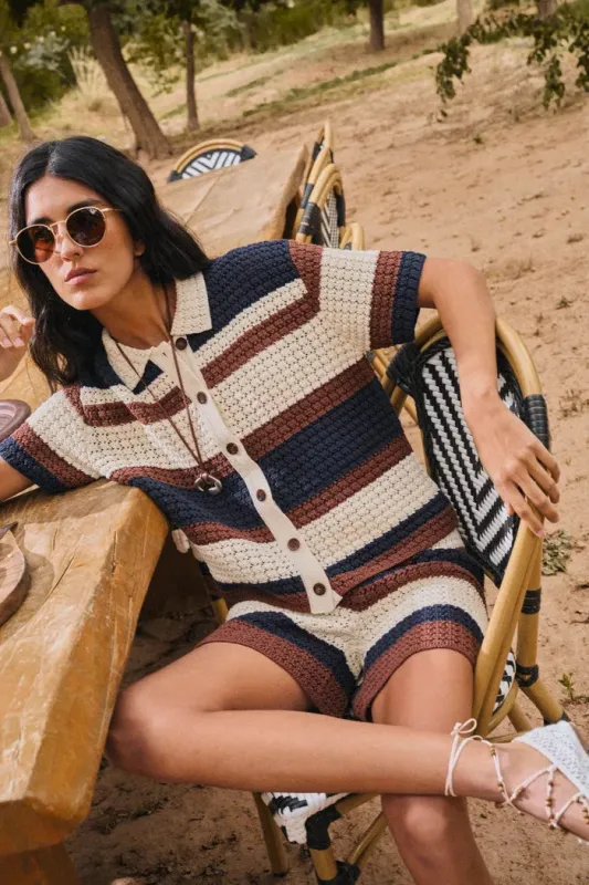 Laurel & Mina Crochet Cardigan and Shorts Set in Cotton-Linen Knit made by Fabrique