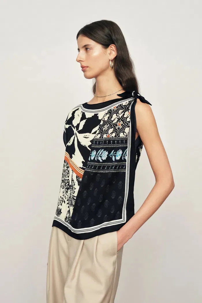 Gracie Scarf Panel Tie Shoulder Sleeveless Top in Viscose sold by Fabrique product image thumbnail 3
