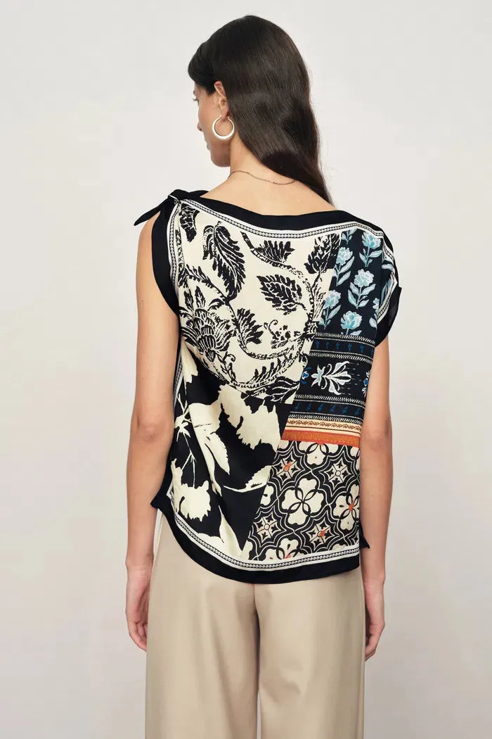 Gracie Scarf Panel Tie Shoulder Sleeveless Top in Viscose sold by Fabrique product image thumbnail 4