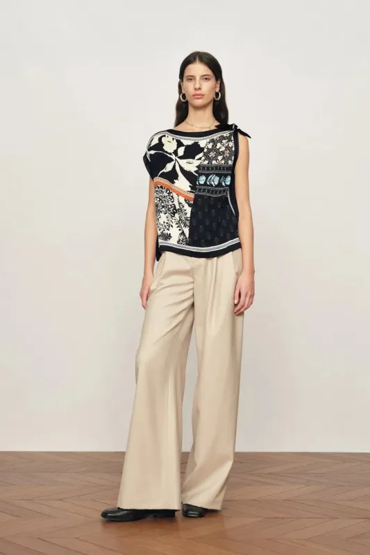 Gracie Scarf Panel Tie Shoulder Sleeveless Top in Viscose made by Fabrique