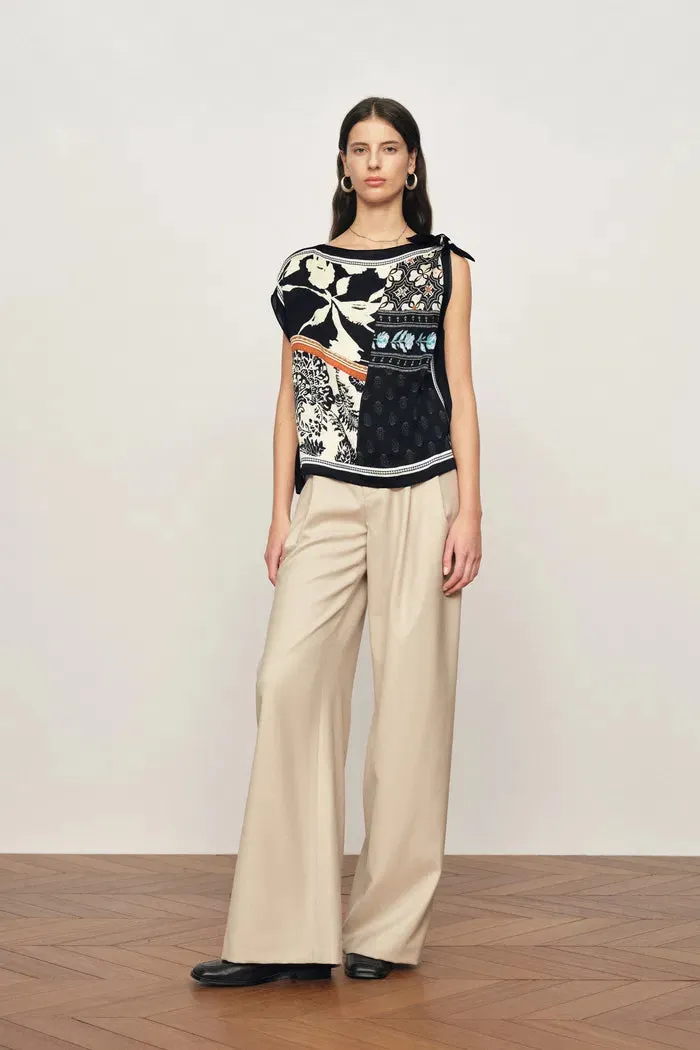Gracie Scarf Panel Tie Shoulder Sleeveless Top in Viscose sold by Fabrique