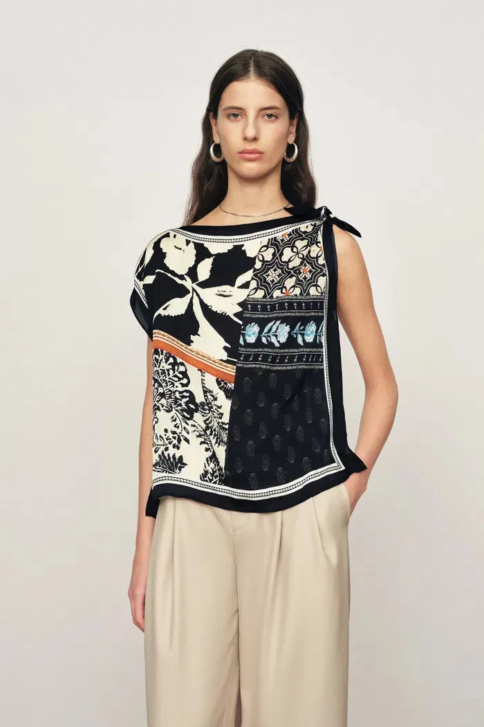 Gracie Scarf Panel Tie Shoulder Sleeveless Top in Viscose sold by Fabrique product image thumbnail 2