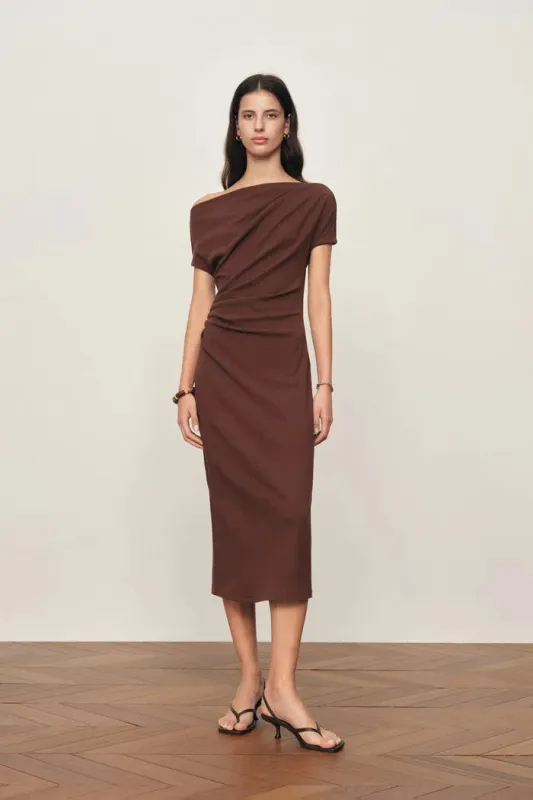 Hazel Asymmetric One Shoulder Dress in Cotton Blend made by Fabrique