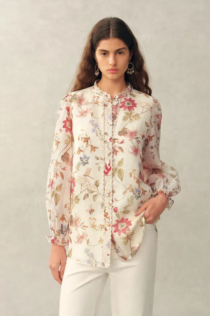 Adelaide Handpainted Floral Blouse in Silk Linen Organza sold by Fabrique product image thumbnail 2