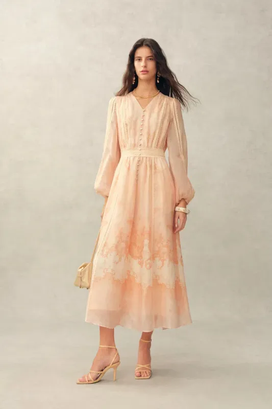 Anne Handpainted Floral Lace Dress in Silk Linen Organza made by Fabrique