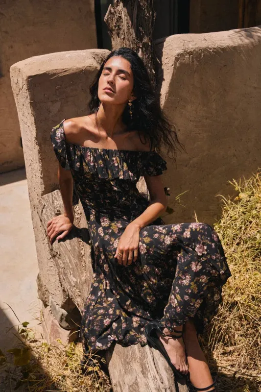 Veronica Handpainted Floral Ruffle Dress in Viscose made by Fabrique