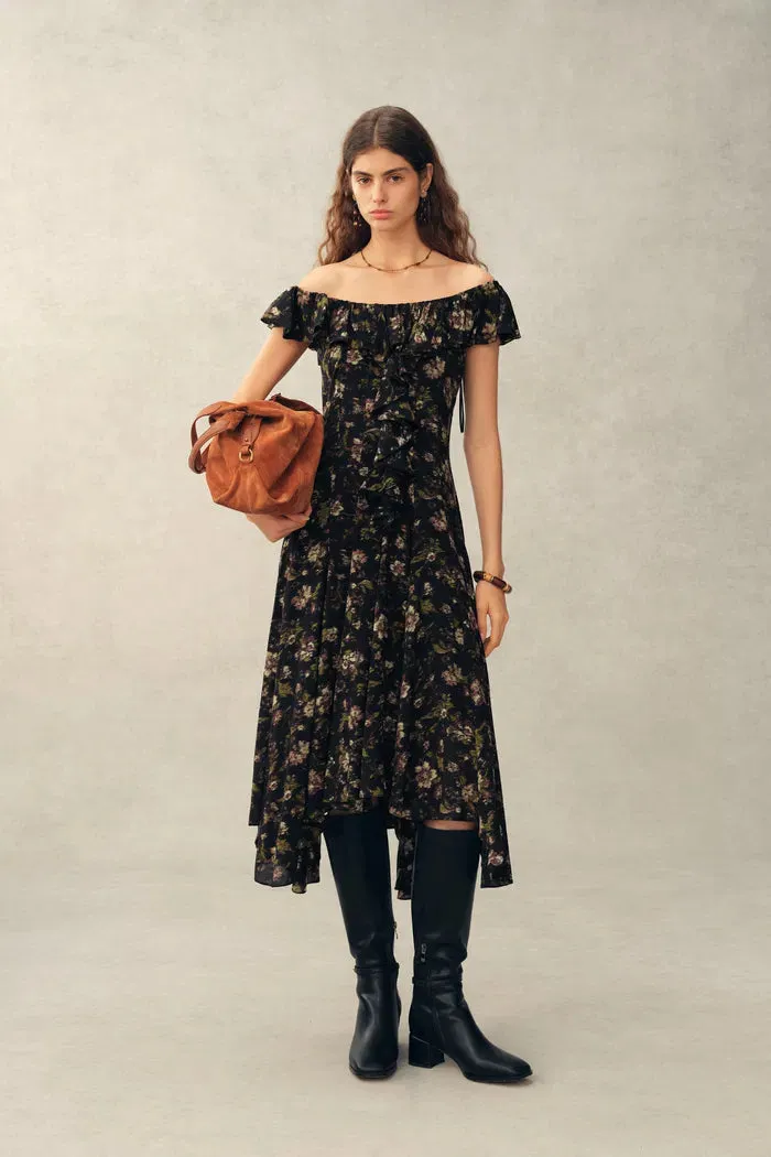 Veronica Handpainted Floral Ruffle Dress in Viscose sold by Fabrique product image thumbnail 5
