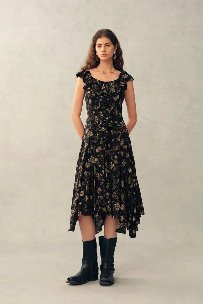 Veronica Handpainted Floral Ruffle Dress in Viscose sold by Fabrique product image thumbnail 3