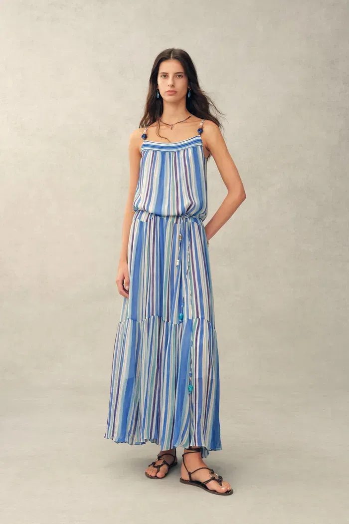 Mila Watercolor Stripe Maxi Dress in Crinkled Georgette sold by Fabrique product image thumbnail 3