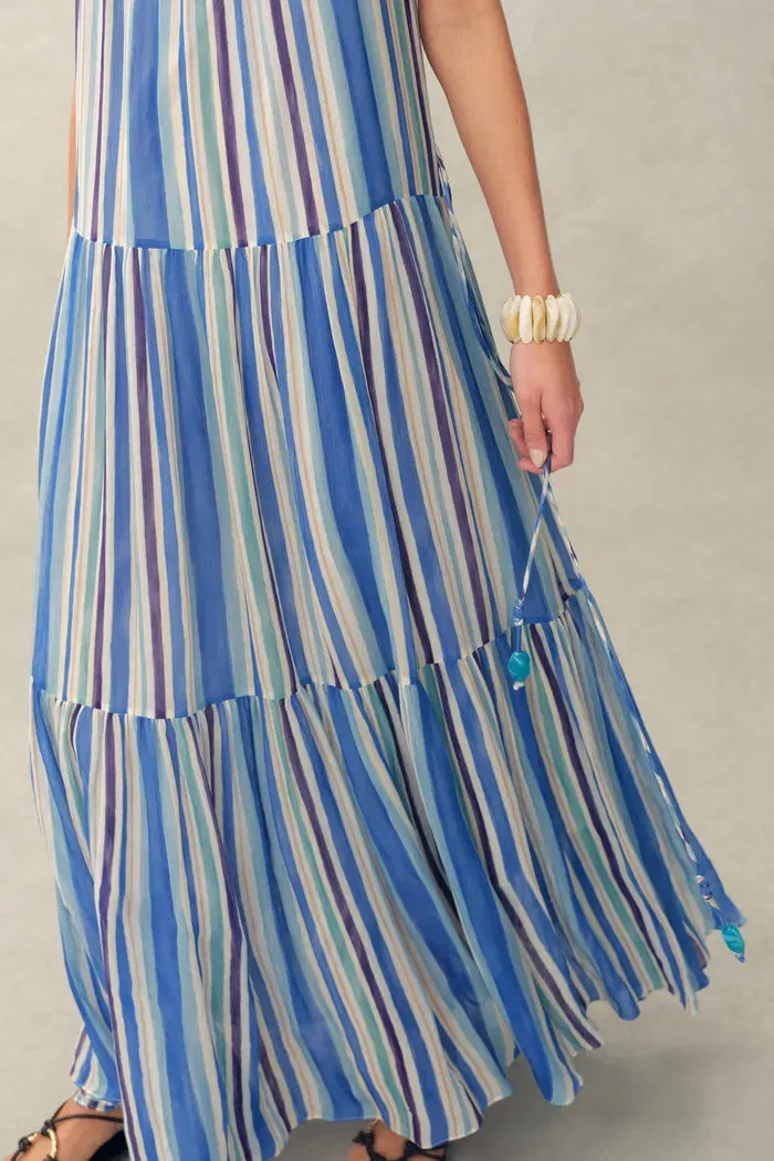 Mila Watercolor Stripe Maxi Dress in Crinkled Georgette sold by Fabrique product image thumbnail 5