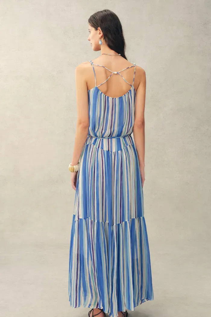 Mila Watercolor Stripe Maxi Dress in Crinkled Georgette sold by Fabrique product image thumbnail 2