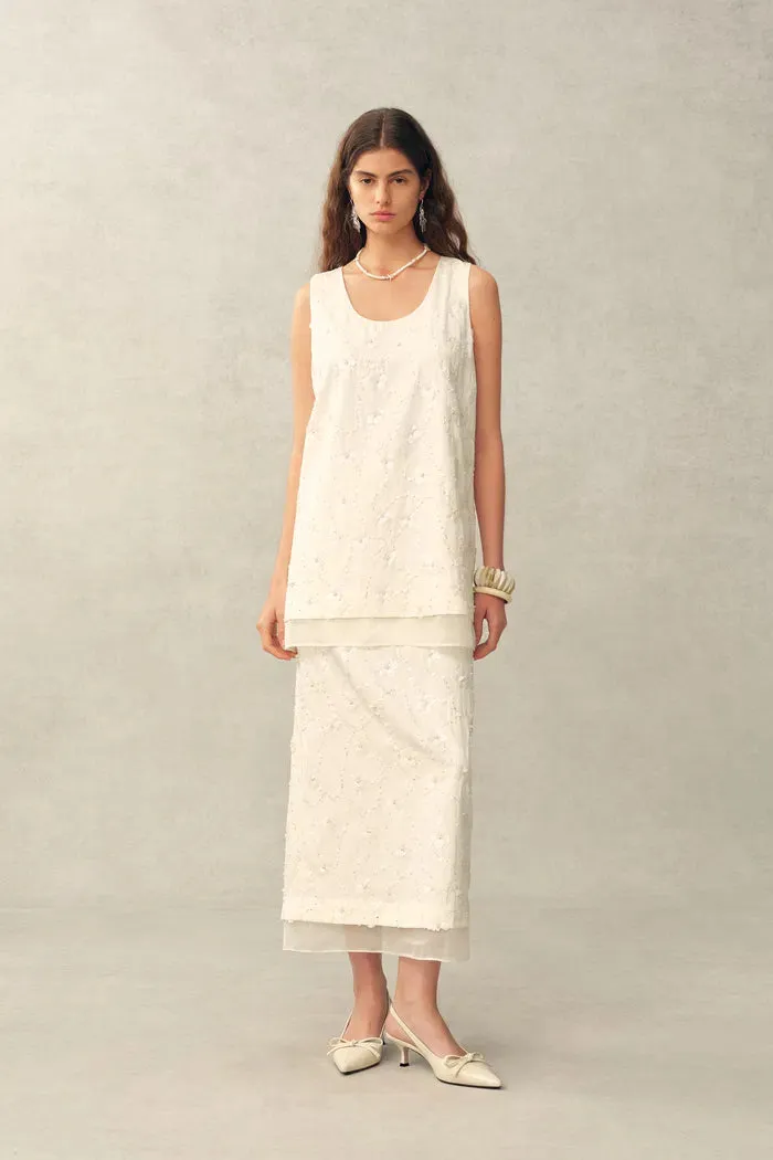 Lyra Beaded Sequin Sleeveless Top in Cotton Blend sold by Fabrique
