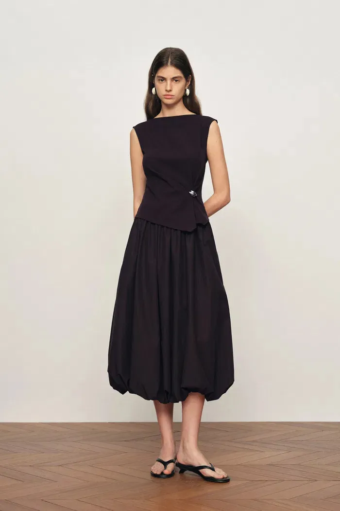 Freya Twisted Drape Sleeveless Top and Bubble Skirt Set in Cotton Blend--Brownish Red sold by Fabrique