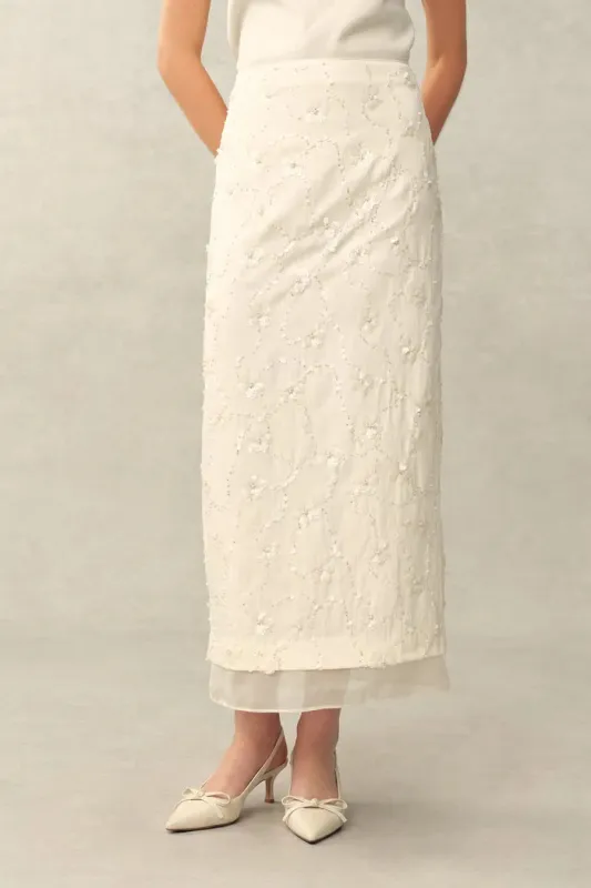 Grace Beaded Sequin Layered Skirt in Cotton Blend made by Fabrique