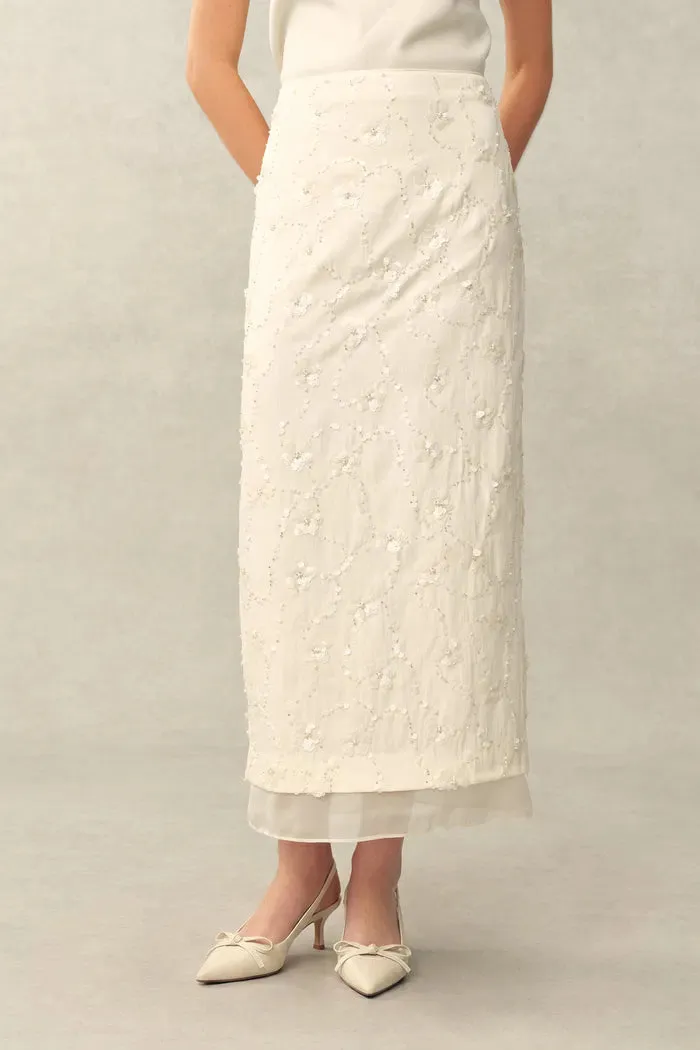 Grace Beaded Sequin Layered Skirt in Cotton Blend sold by Fabrique