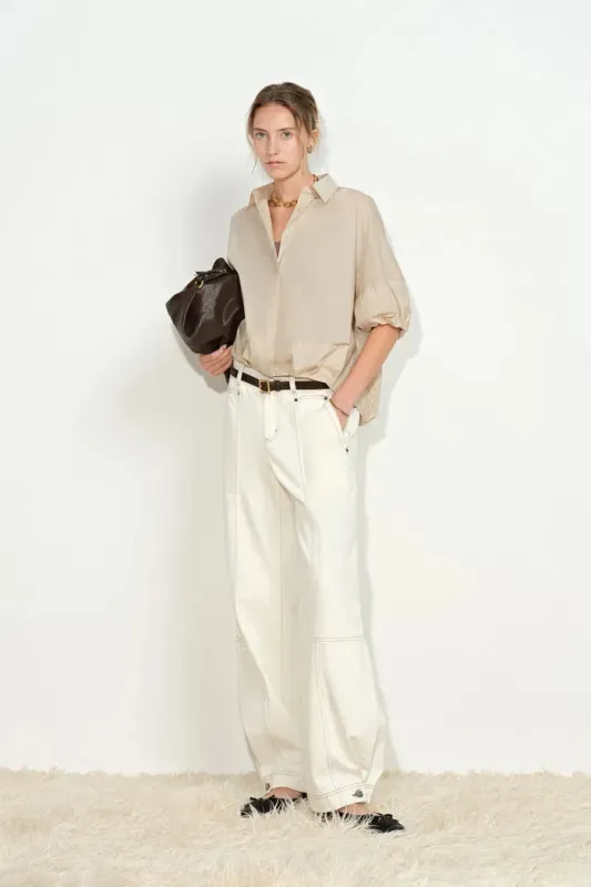 Claire Khaki Bubble Puff Sleeve Shirt made by Fabrique