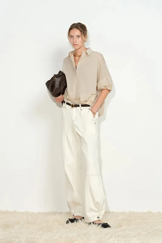 Claire Khaki Bubble Puff Sleeve Shirt made by Fabrique