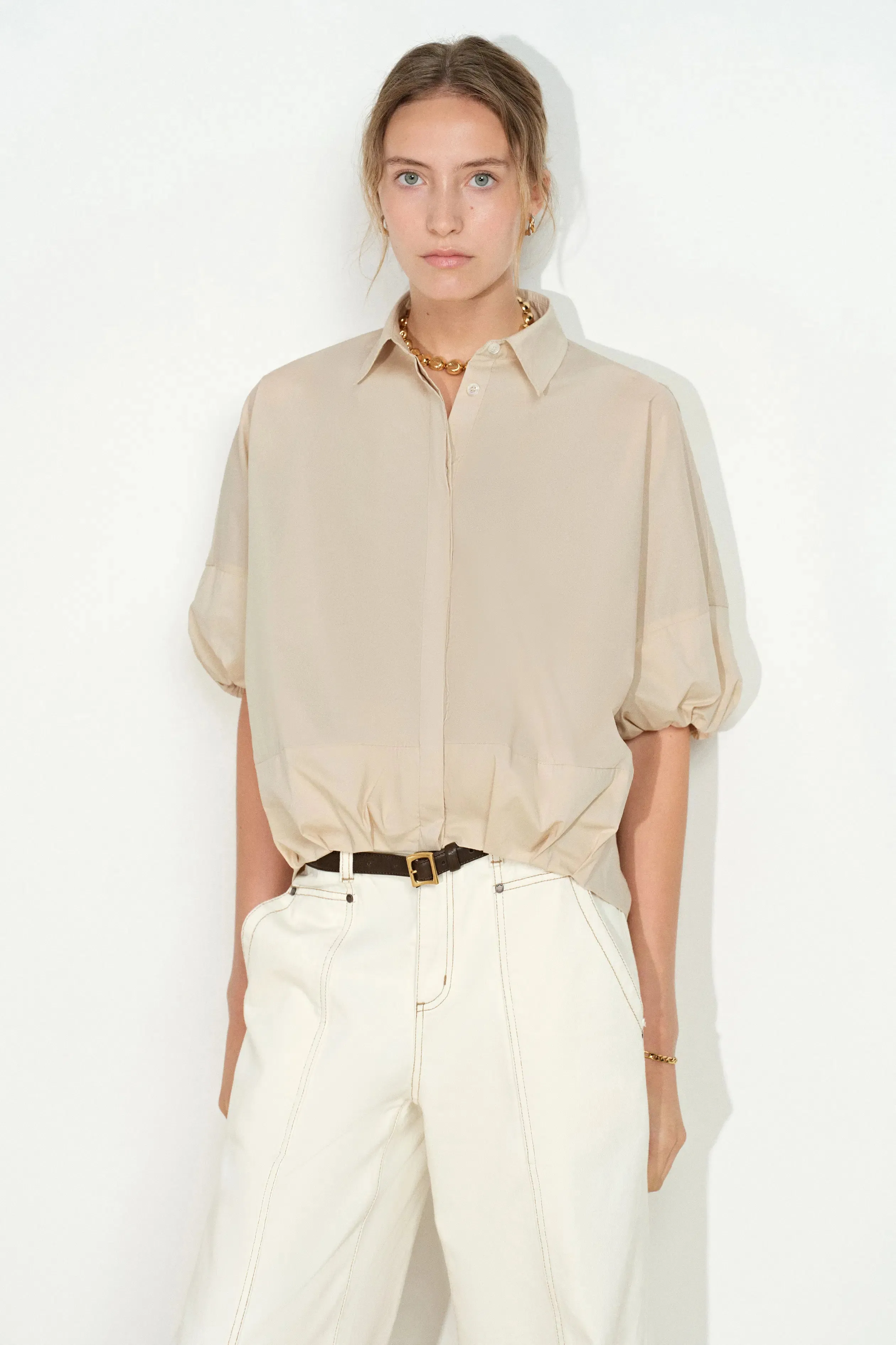 Claire Khaki Bubble Puff Sleeve Shirt sold by Fabrique product image thumbnail 2