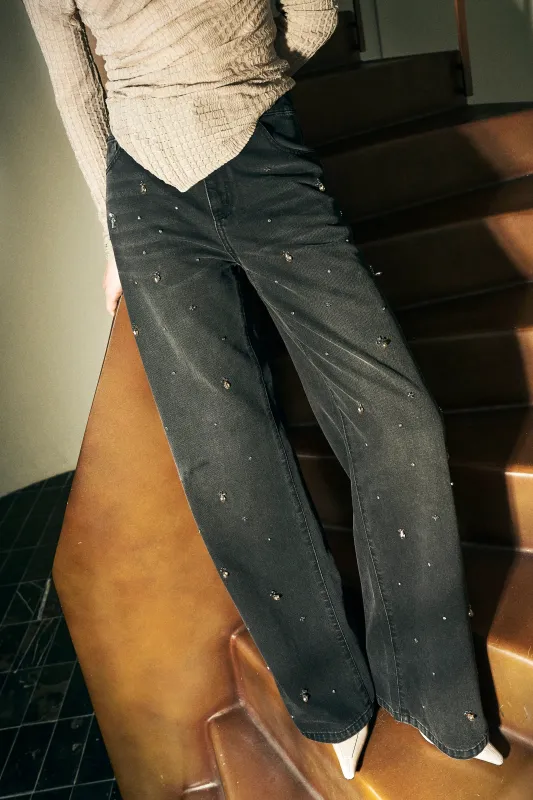 Eleanor Embellished Straight Leg Jeans in Cotton Denim made by Fabrique